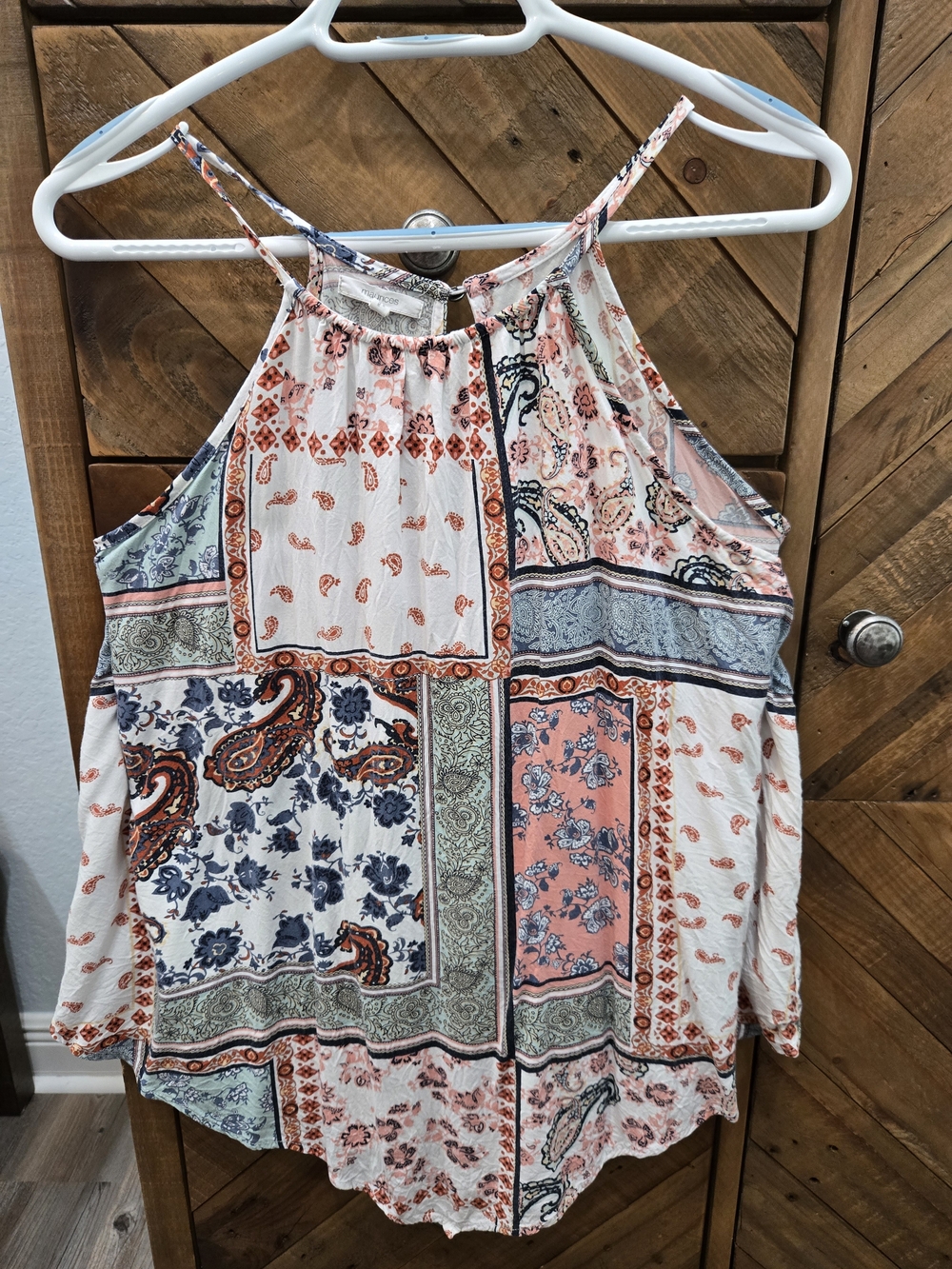 Maurices Coral Multi Patchwork Halter Camisole